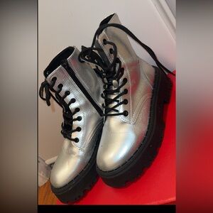 Silver Combat Boots for Kids